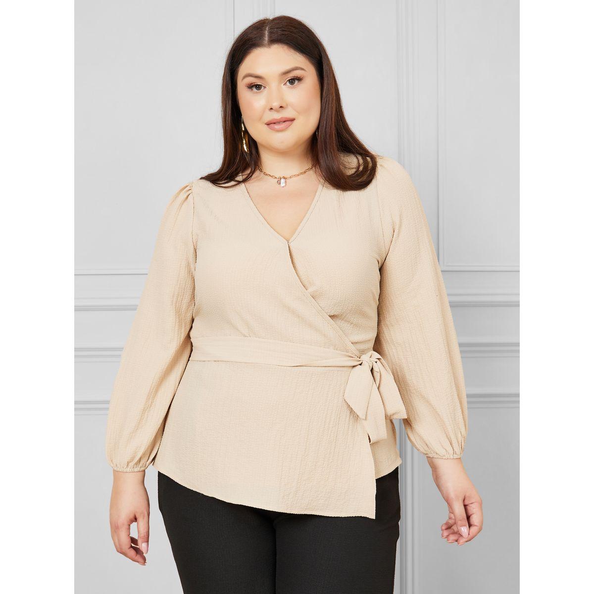 Styli Plus Textured Peplum Wrap Top-women-clothing-shirtsandblouses-blouses-image-1