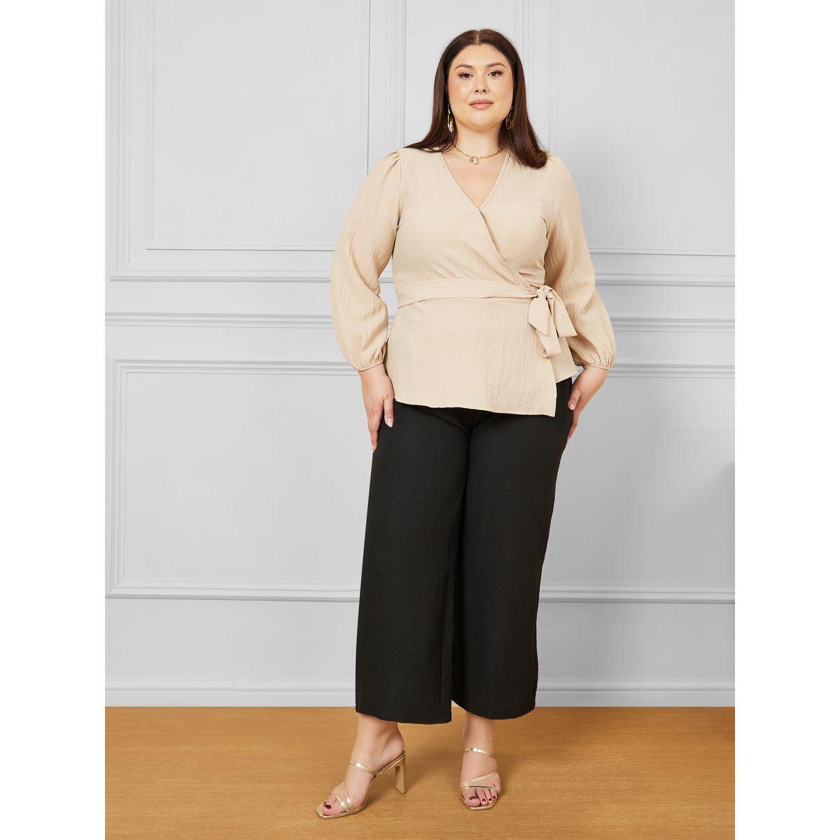 Styli Plus Textured Peplum Wrap Top-women-clothing-shirtsandblouses-blouses-image-2