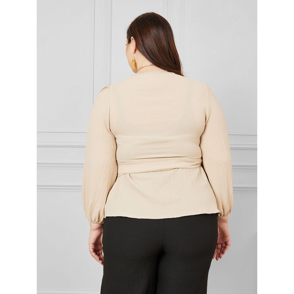 Styli Plus Textured Peplum Wrap Top-women-clothing-shirtsandblouses-blouses-image-4
