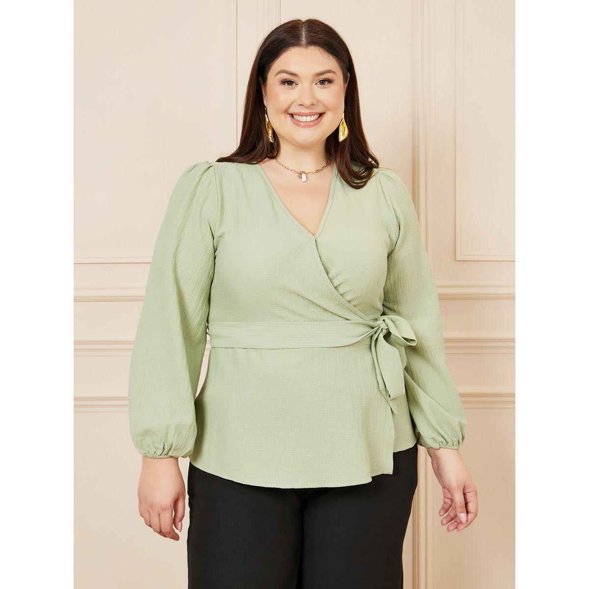 Styli Plus Textured Peplum Wrap Top-women-clothing-shirtsandblouses-blouses-image-1