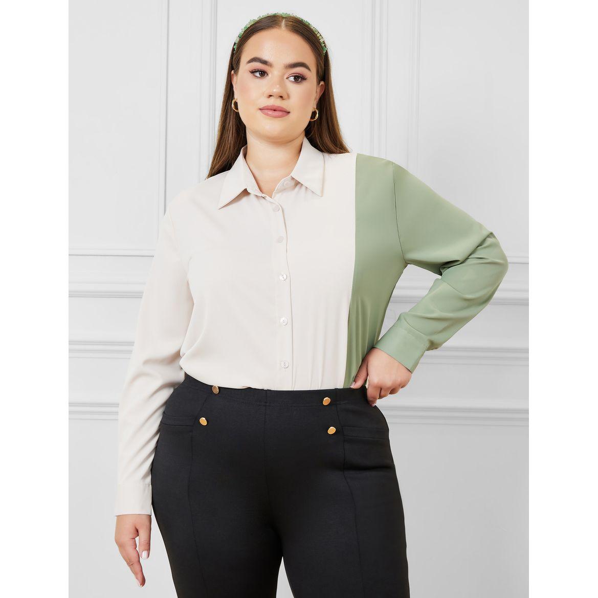 Styli Plus Colourblock Detail Long Sleeve Shirt-women-clothing-shirtsandblouses-shirts-image-1