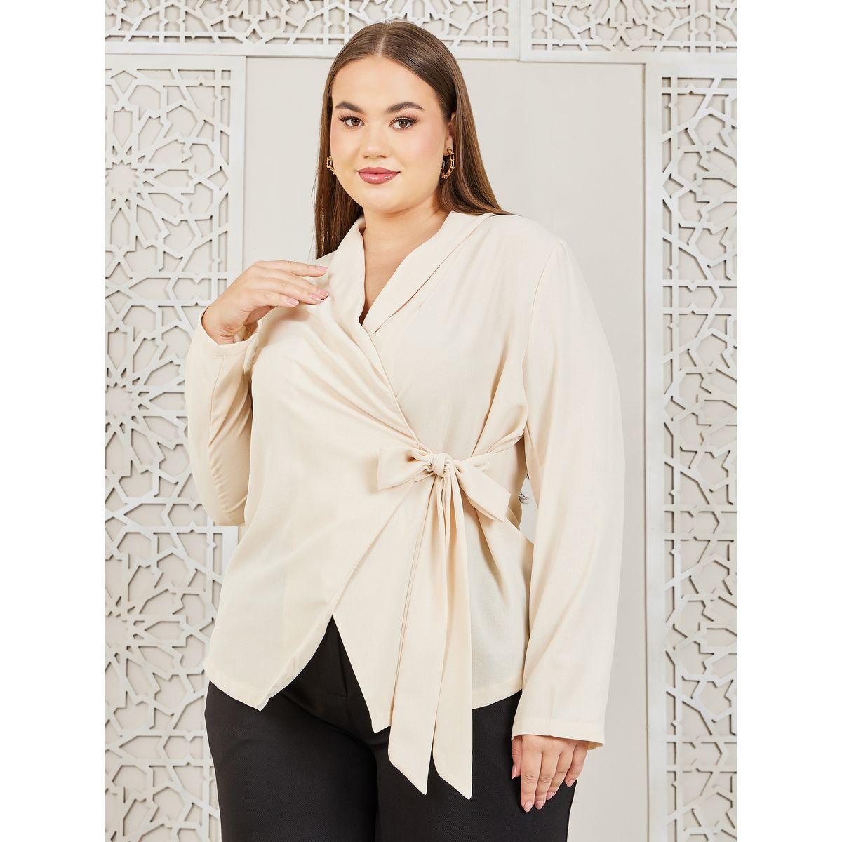 Styli Plus Notch Lapel Collar Wrap Top-women-clothing-shirtsandblouses-blouses-image-1