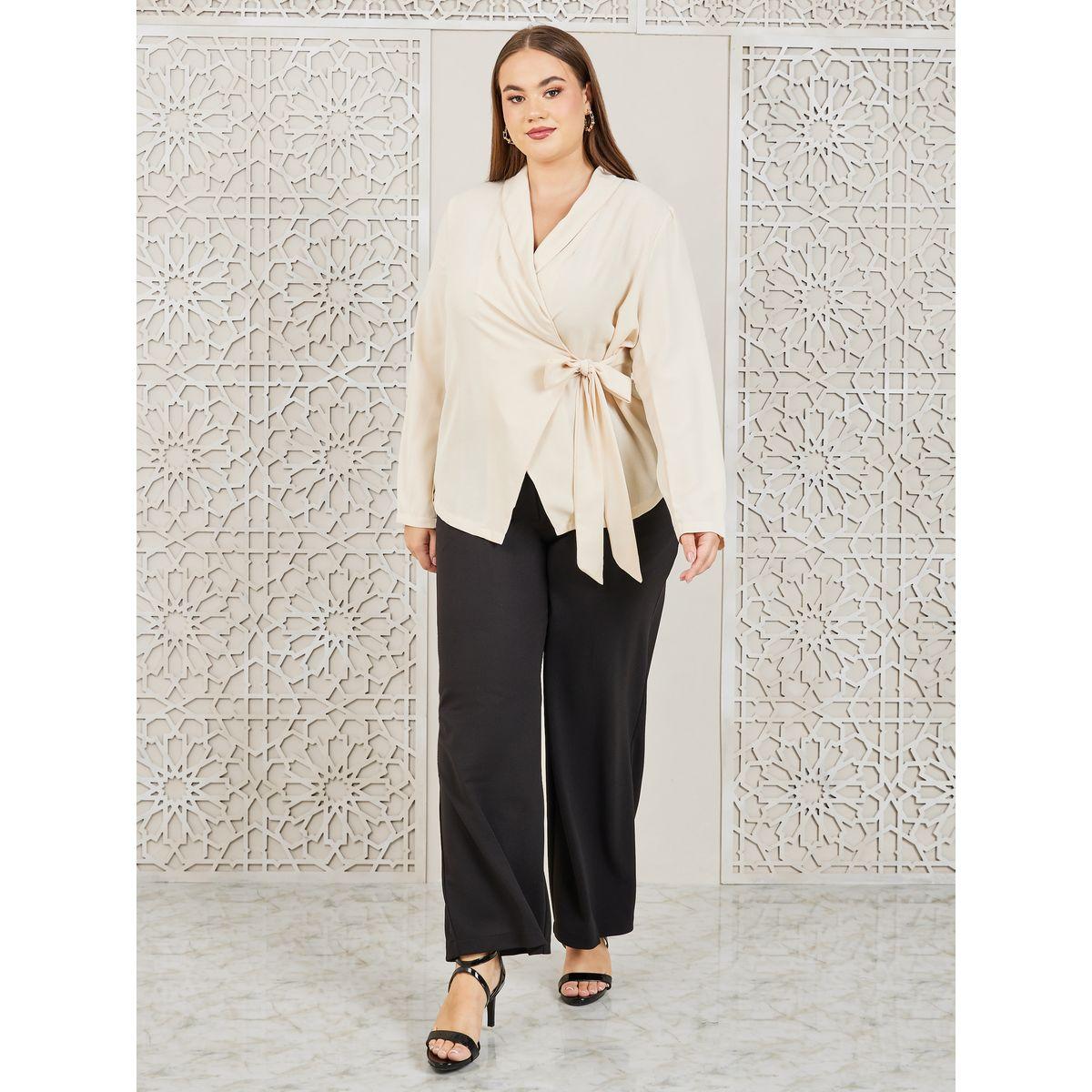 Styli Plus Notch Lapel Collar Wrap Top-women-clothing-shirtsandblouses-blouses-image-2
