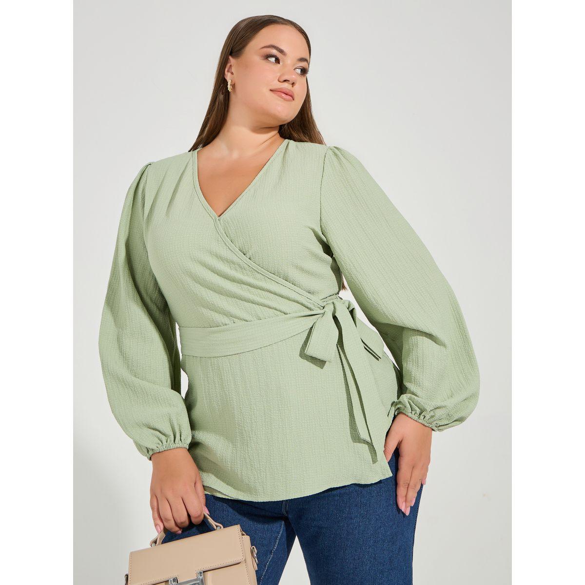 Styli Plus Size Notch Lapel Collar Wrap Top-women-clothing-shirtsandblouses-blouses-image-1
