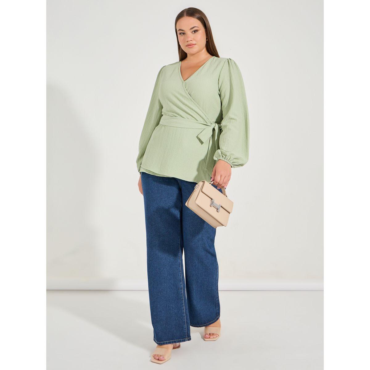 Styli Plus Size Notch Lapel Collar Wrap Top-women-clothing-shirtsandblouses-blouses-image-2