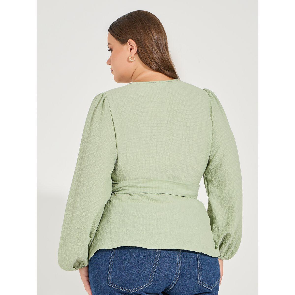 Styli Plus Size Notch Lapel Collar Wrap Top-women-clothing-shirtsandblouses-blouses-image-4