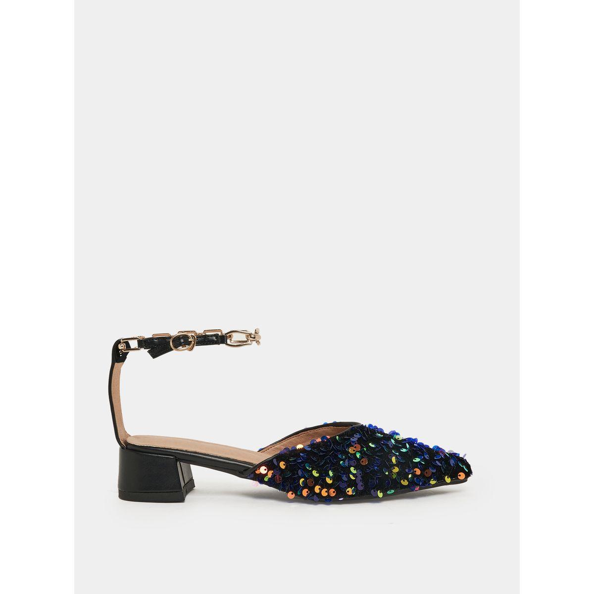 Styli Sequin Detail Ankle Strap Block Heels-women-shoes-heels-image-1