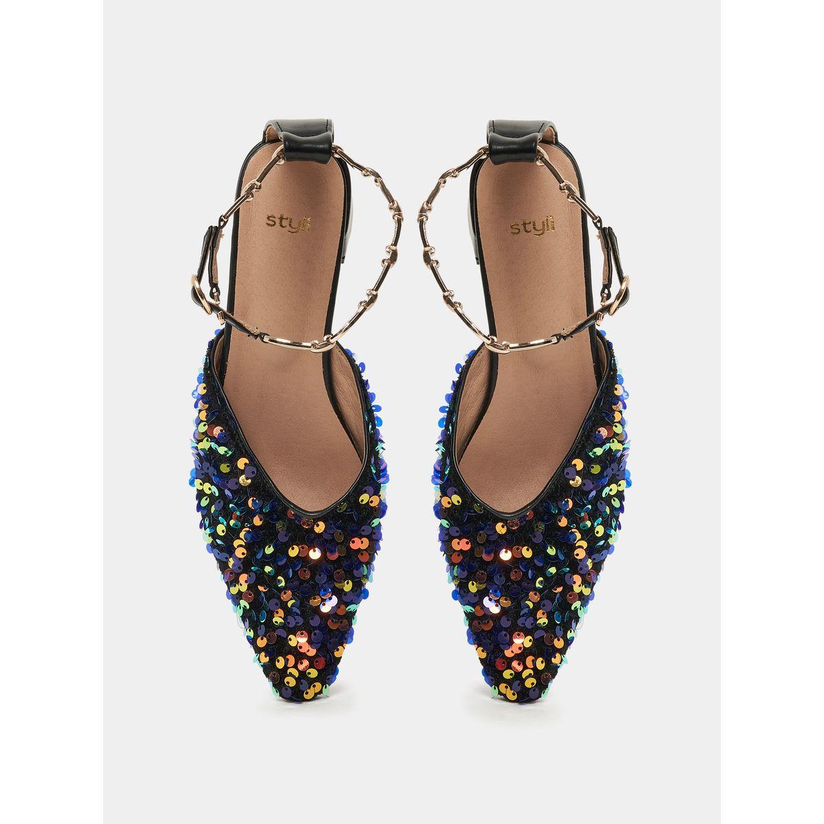 Styli Sequin Detail Ankle Strap Block Heels-women-shoes-heels-image-4