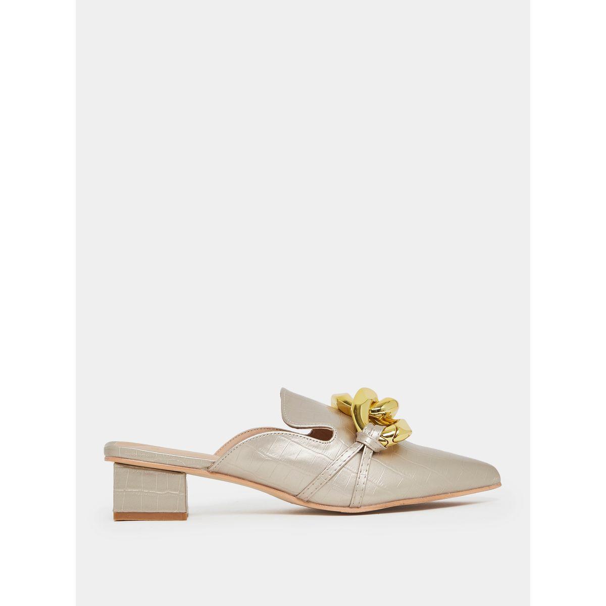 Styli Textured Wide Chain Trim Block Heel Sandals-women-shoes-heels-image-2