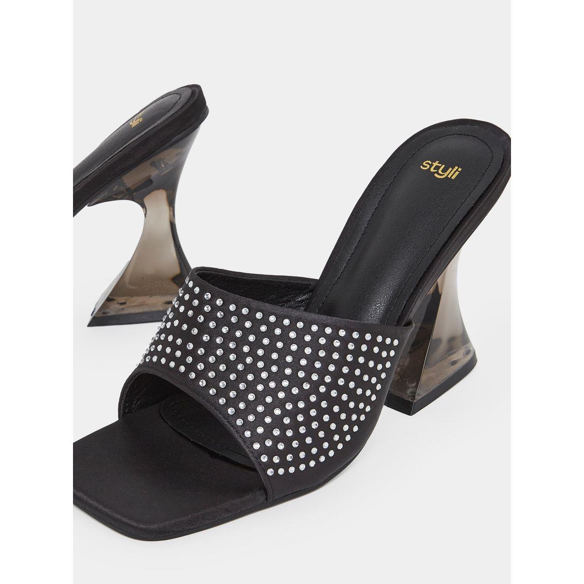 Styli Studded Detail Spool Heel Sandal-women-shoes-heels-image-4