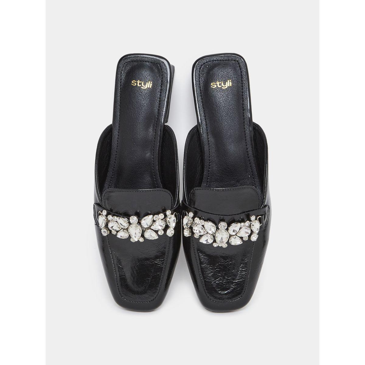 Styli Stone Embellished Backless Loafers-women-shoes-loafersandmoccasins-image-5