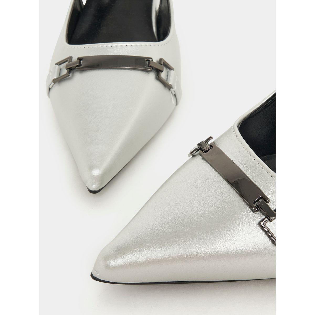 Styli Metal Detail Pointed Toe Sling Back Kitten Heel Pump-women-shoes-heels-image-4
