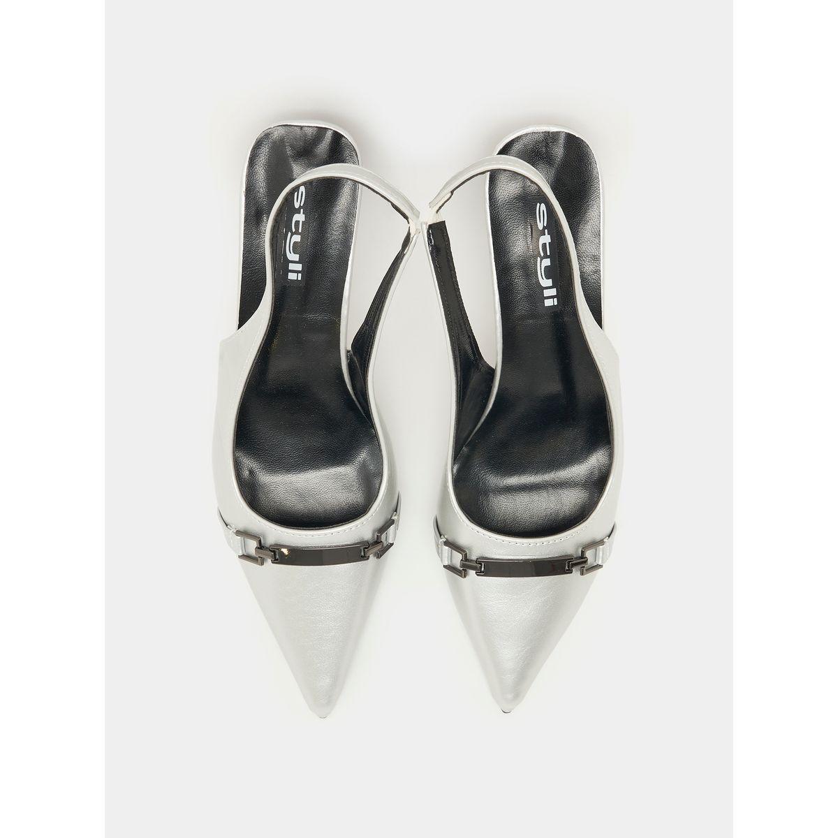 Styli Metal Detail Pointed Toe Sling Back Kitten Heel Pump-women-shoes-heels-image-6