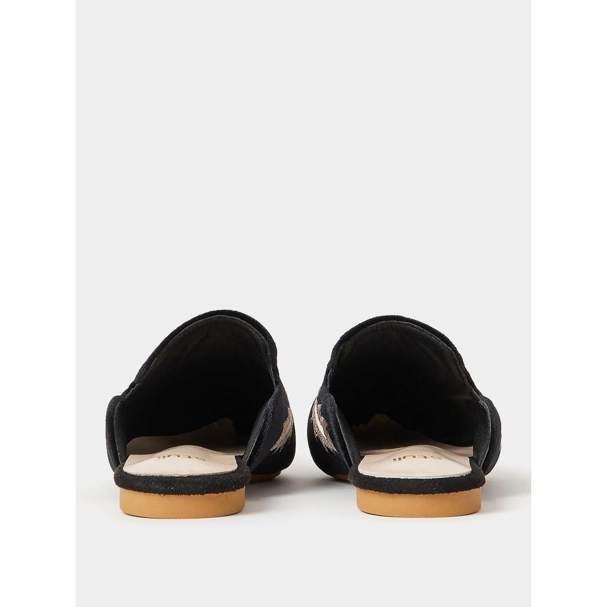 Styli Embroidered Detail Velvet Textured Slip On Sandals-women-shoes-loafersandmoccasins-image-4
