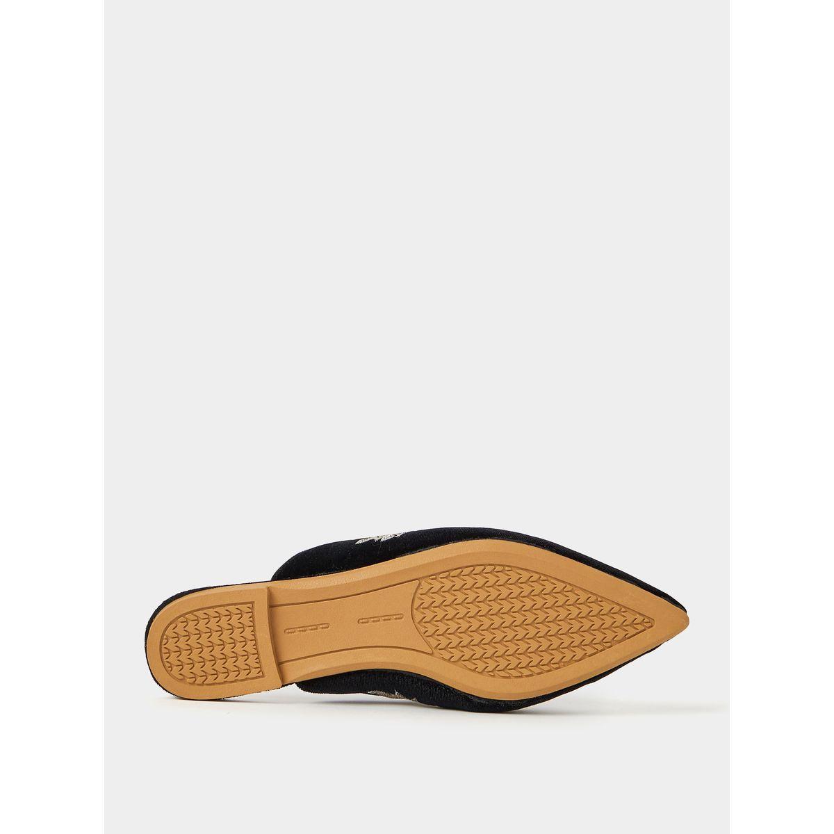 Styli Embroidered Detail Velvet Textured Slip On Sandals-women-shoes-loafersandmoccasins-image-7