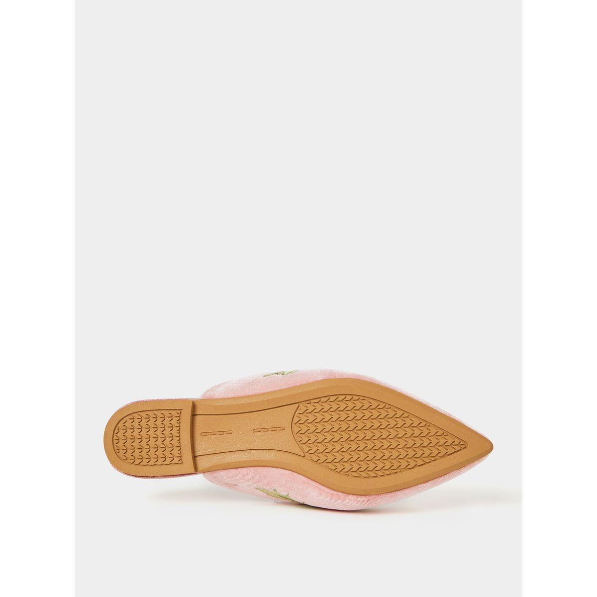 Styli Embroidered Detail Velvet Textured Slip On Sandals-women-shoes-loafersandmoccasins-image-7