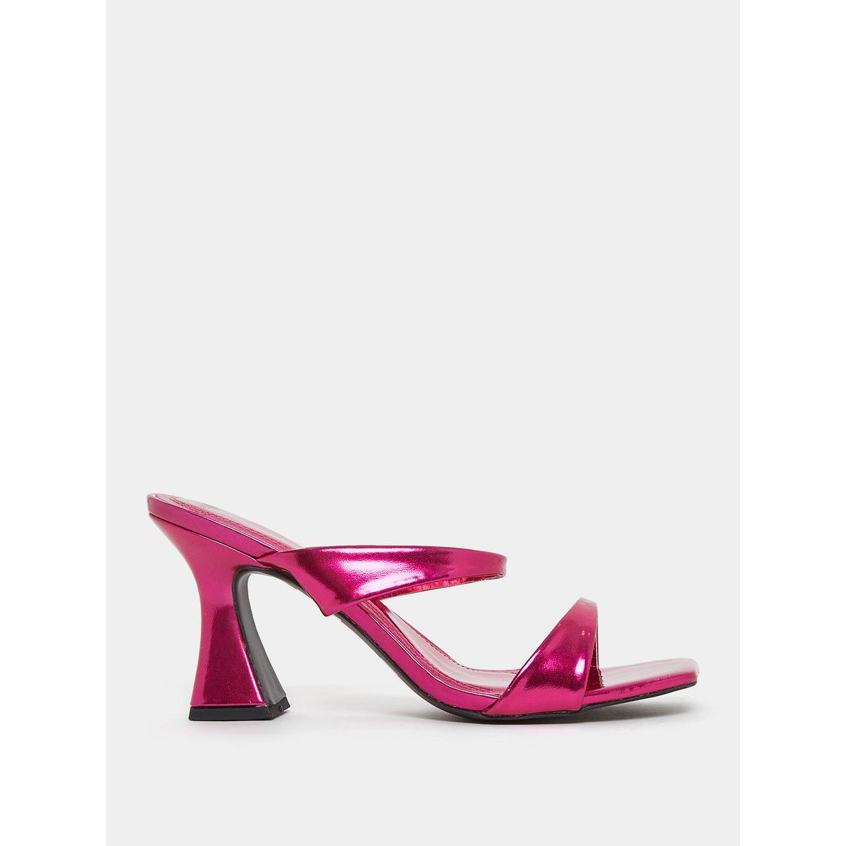 Styli Metallic Double Strap Spool Heel Sandal-women-shoes-heels-image-2