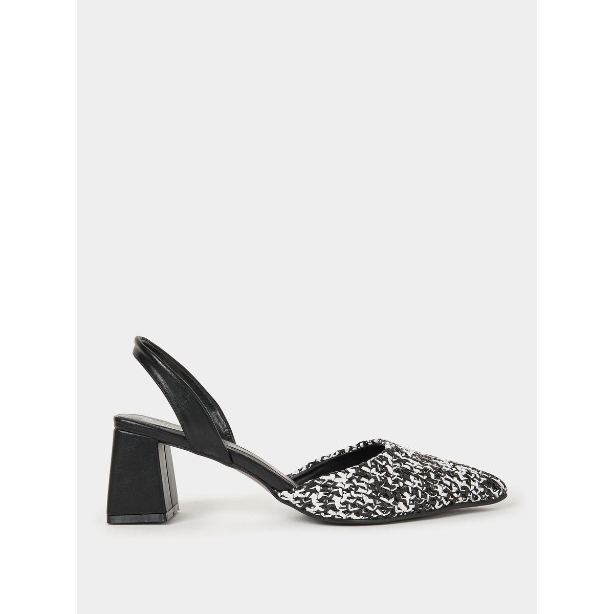 Styli Woven Textured Sling Back Block Heel Sandals-women-shoes-heels-image-2