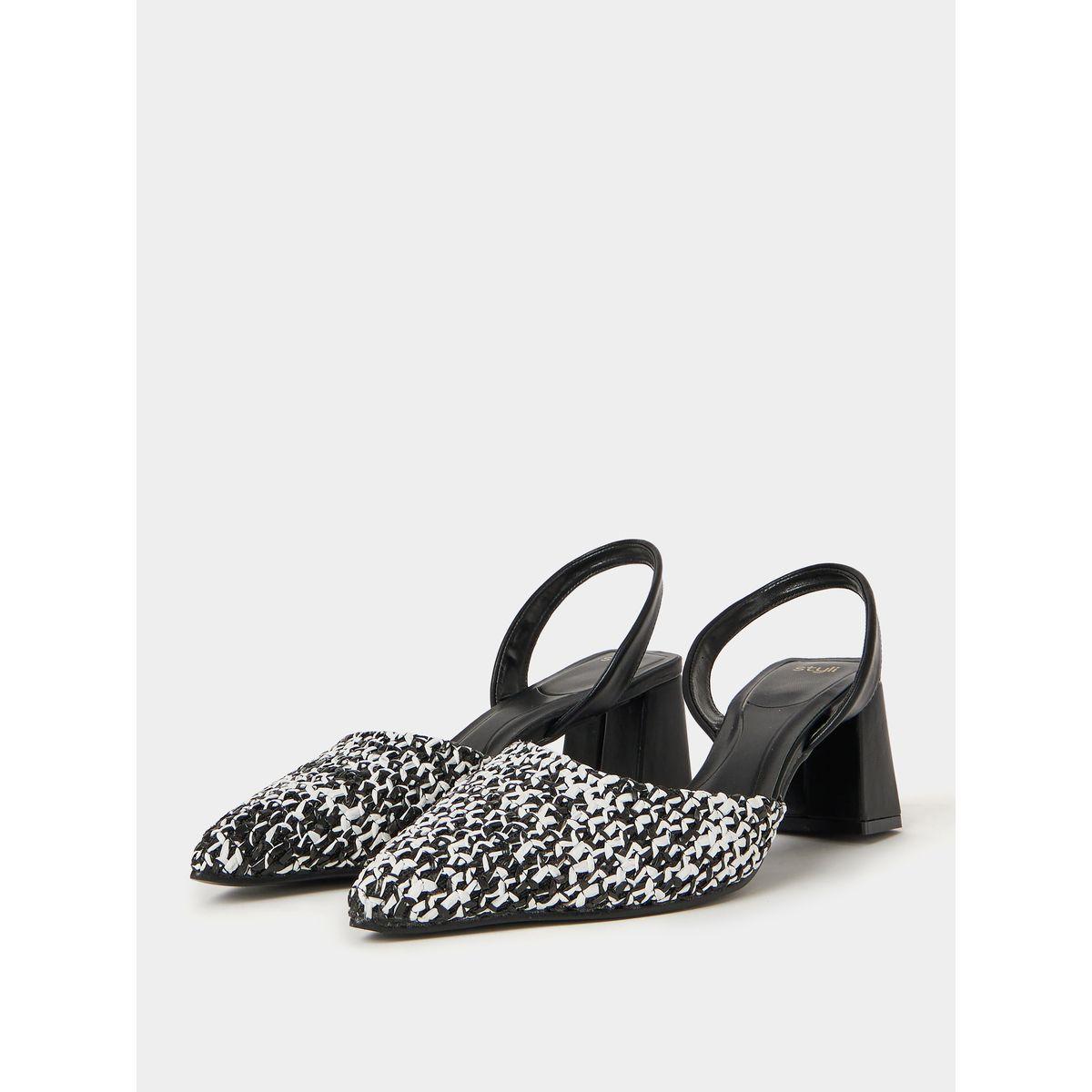 Styli Woven Textured Sling Back Block Heel Sandals-women-shoes-heels-image-3