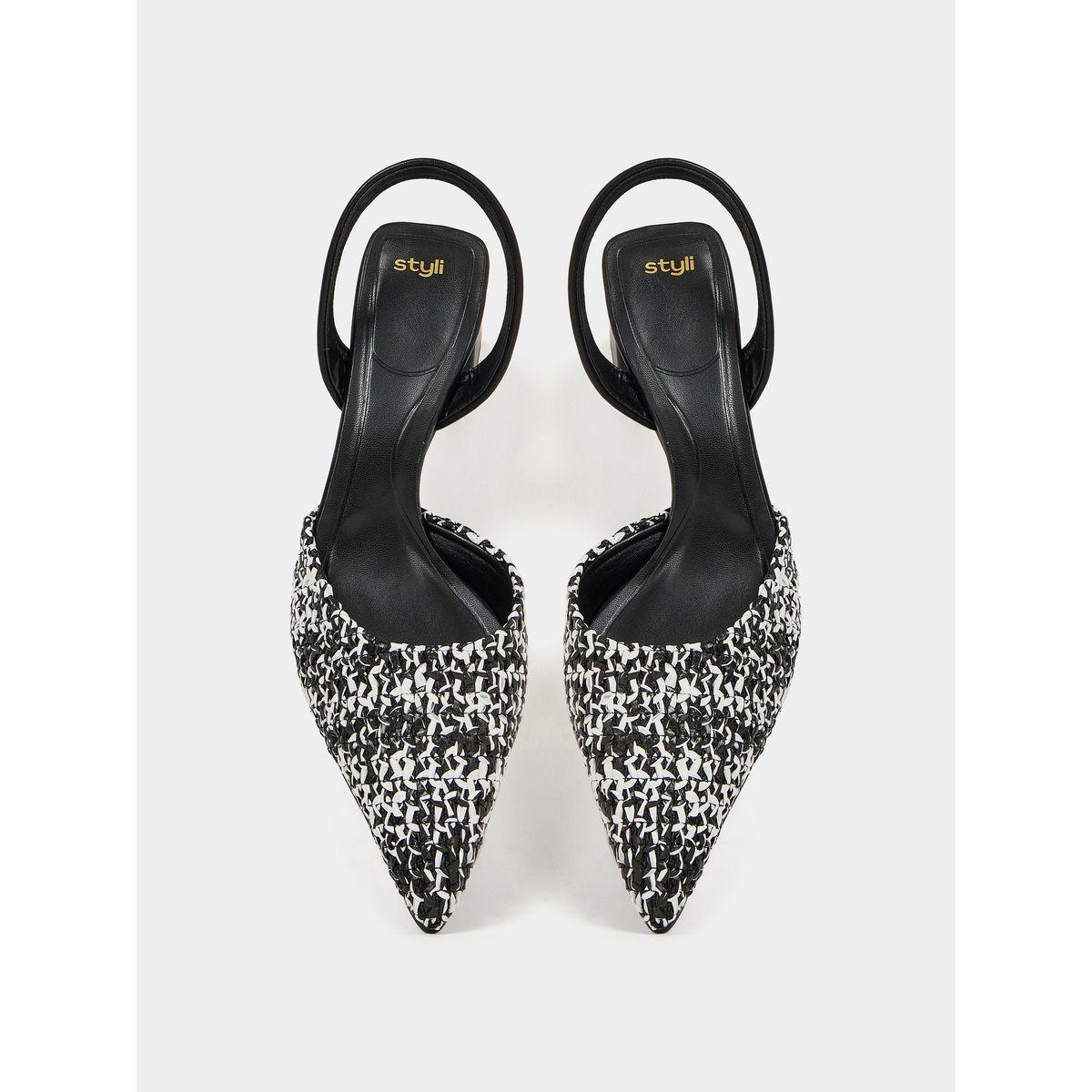 Styli Woven Textured Sling Back Block Heel Sandals-women-shoes-heels-image-6