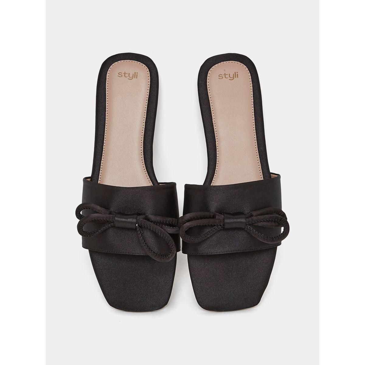 Styli Satin Bow Trim Flat Sandal-women-shoes-sandals-flats-image-5