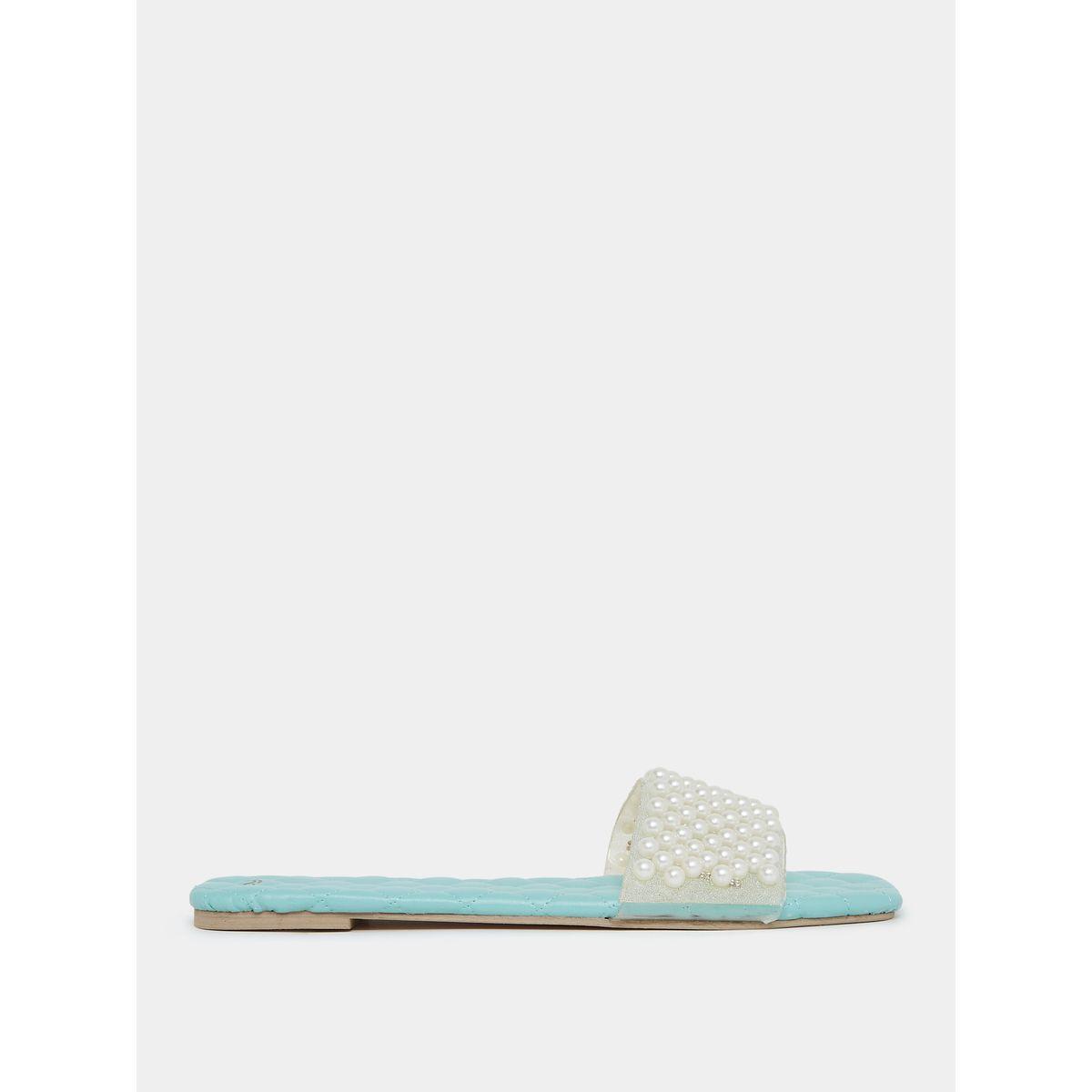Styli Faux Pearl Embellished Strap Flat Sandals-women-shoes-sandals-flats-image-1