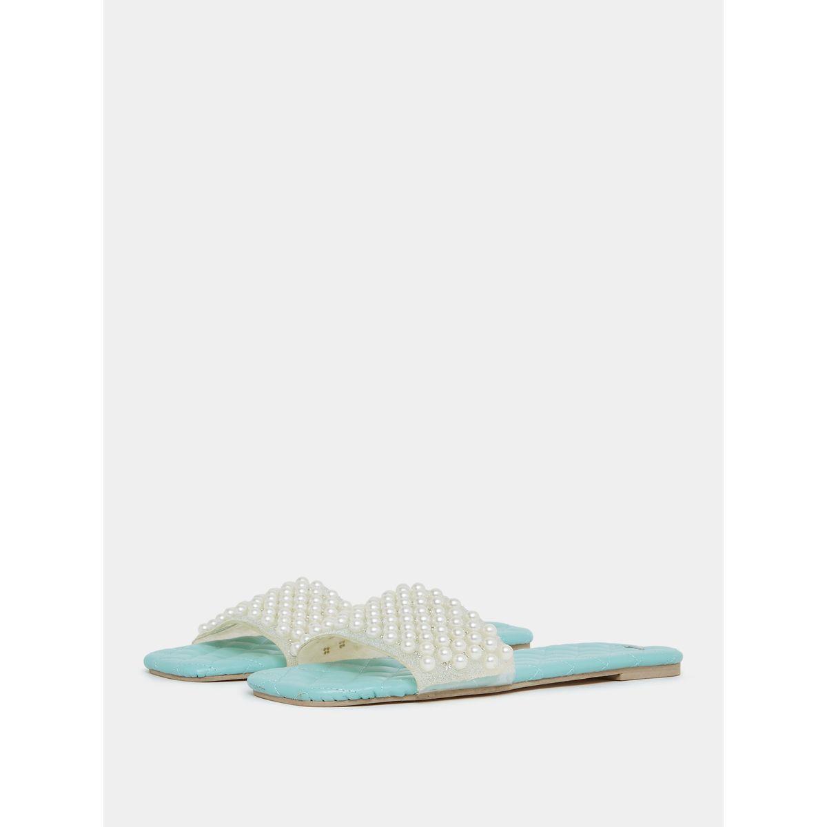 Styli Faux Pearl Embellished Strap Flat Sandals-women-shoes-sandals-flats-image-2