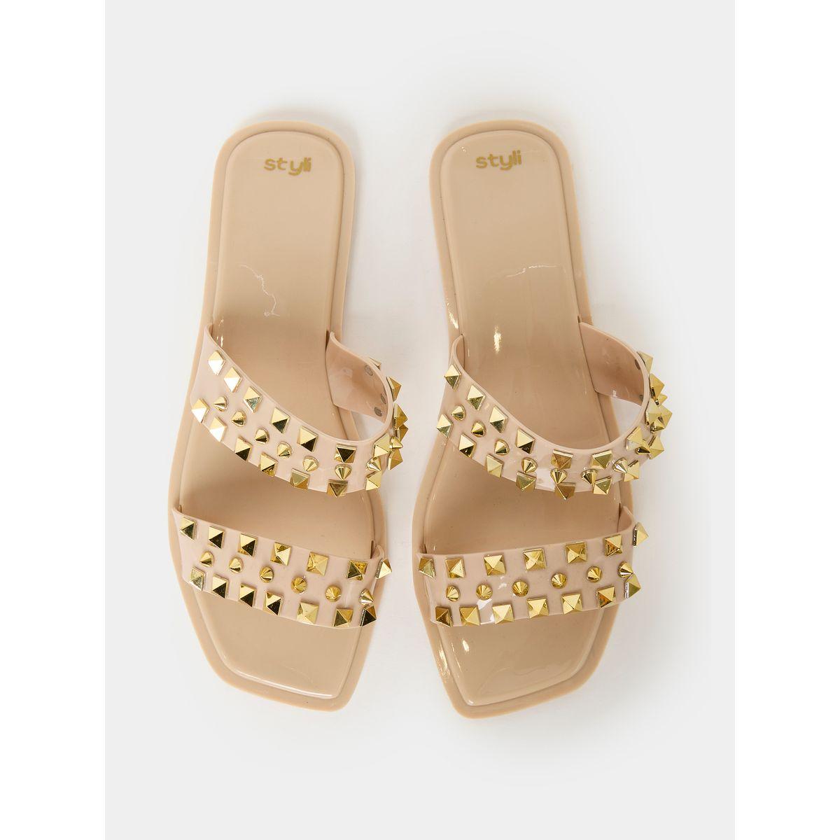 Styli Studded Double Strap Flat Sandals-women-shoes-sandals-flats-image-6