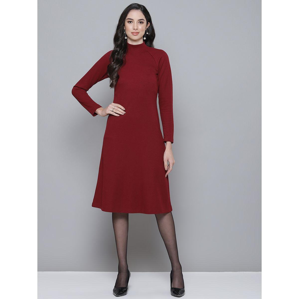 Ribbed Turtle Neck Raglan Sleeve Midi Dress-women-clothing-dresses-image-1