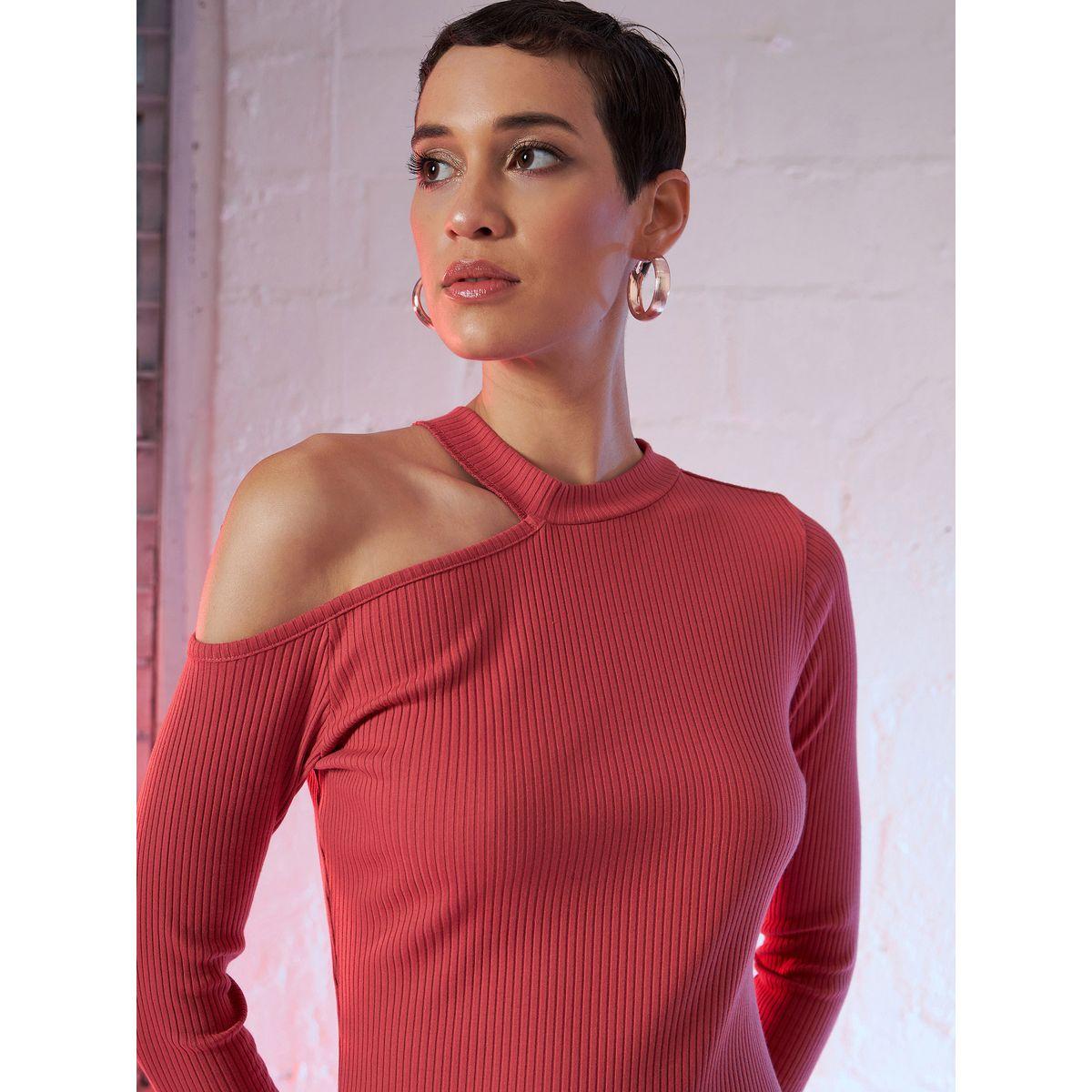 فستان ميدي مضلع بياقة عالية ساسافراس × ستايلي-women-clothing-dresses-image-4