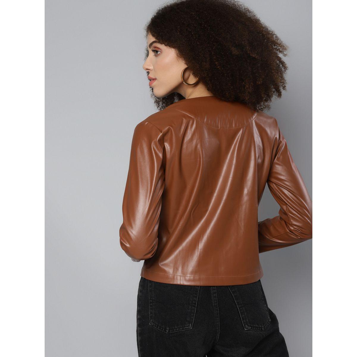Leather Look Zipper Closure Biker Jacket-women-winterwear-coatsandjackets-jackets-image-4