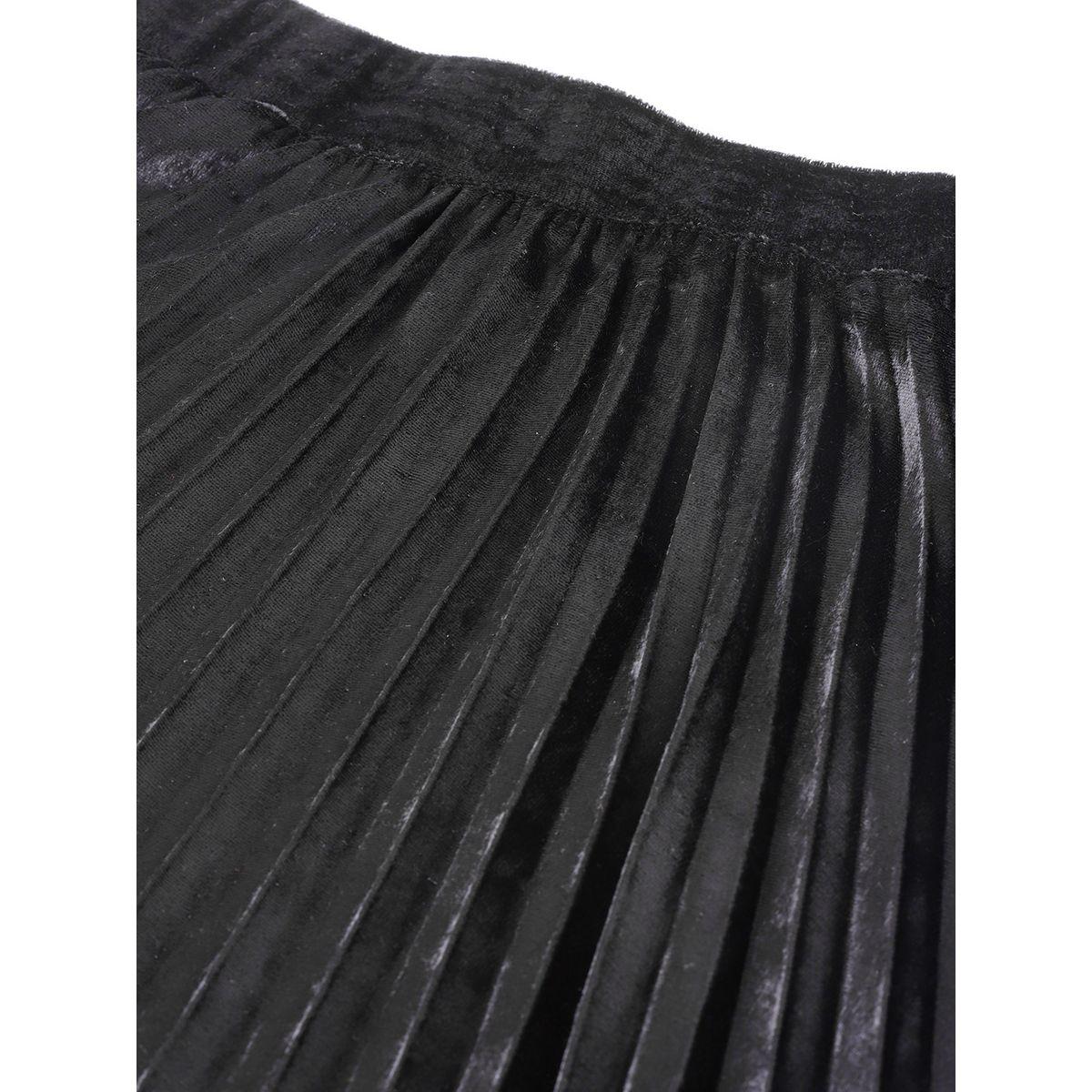 Velvet Pleated Knee Length Skirt-women-clothing-bottoms-skirts-image-5
