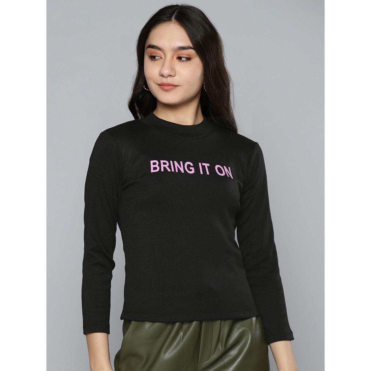 Sassafras X Styli Slogan Print High Neck Rib Knit Top-women-clothing-shirtsandblouses-blouses-image-1