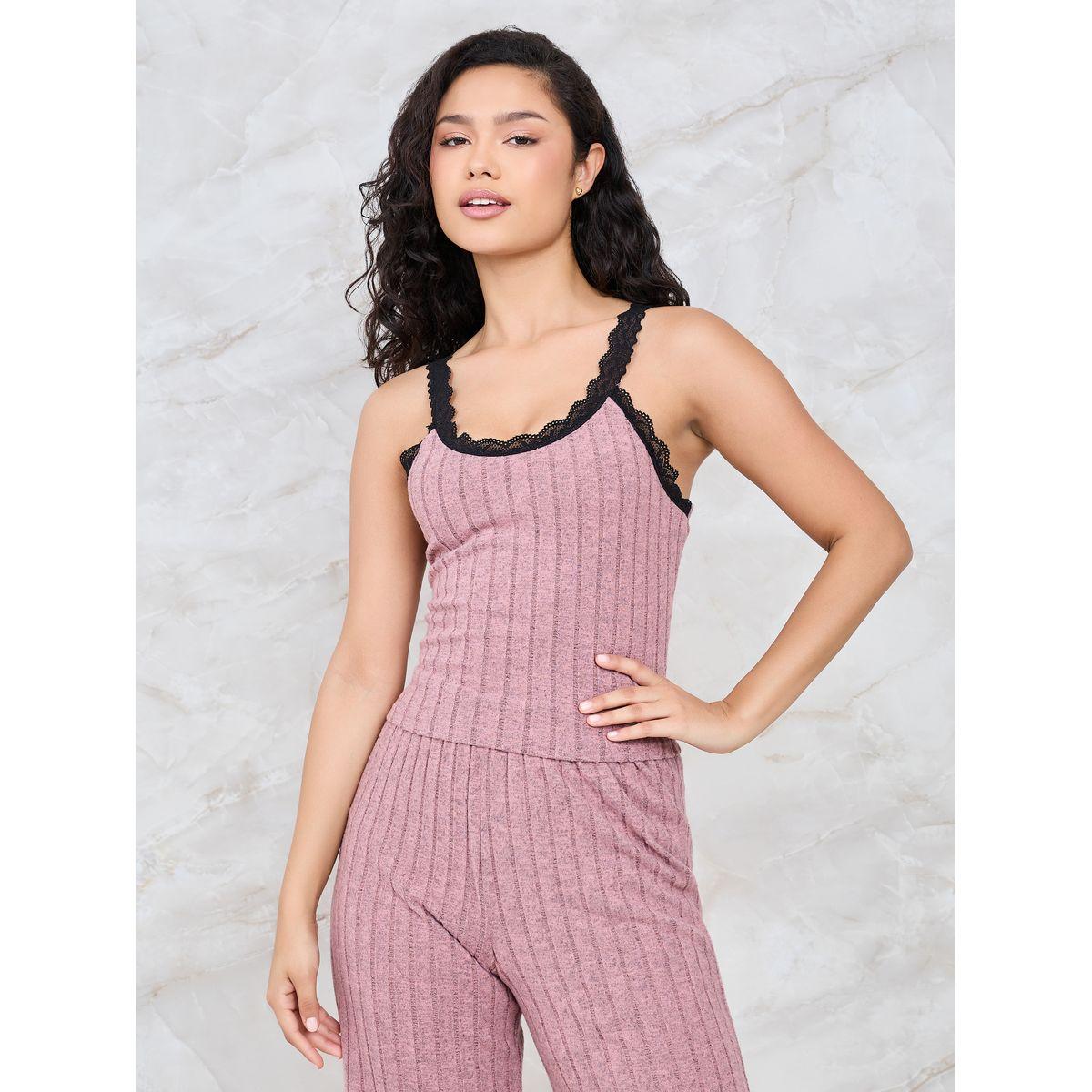 Styli Unwind Contrast Lace Rib Cami & Pyjama Set-women-clothing-nightwear-pyjamas-longsets-image-3