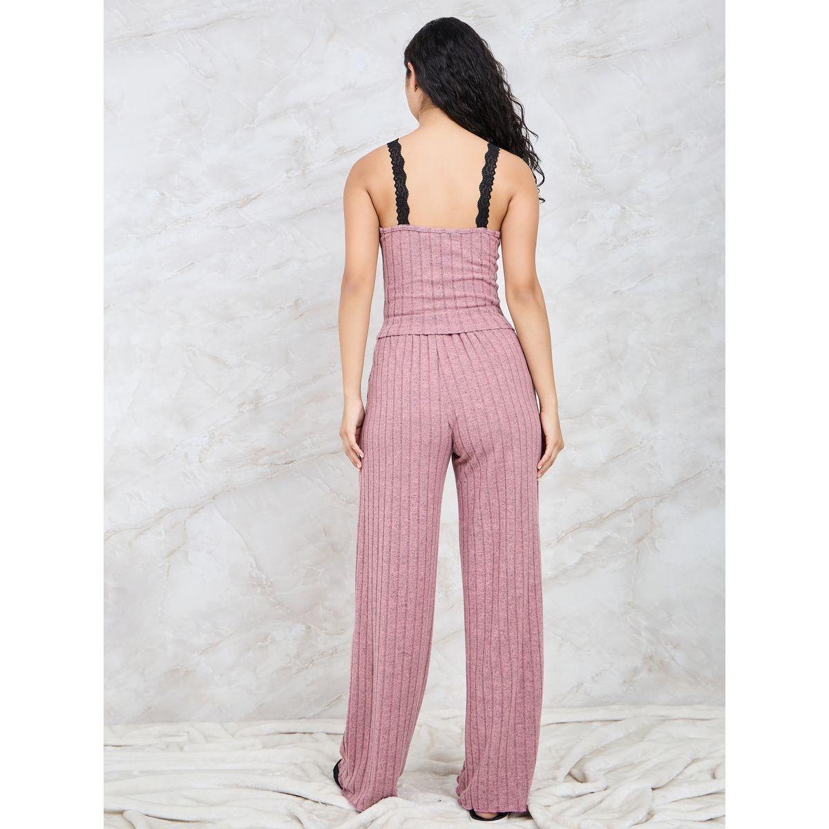 Styli Unwind Contrast Lace Rib Cami & Pyjama Set-women-clothing-nightwear-pyjamas-longsets-image-5