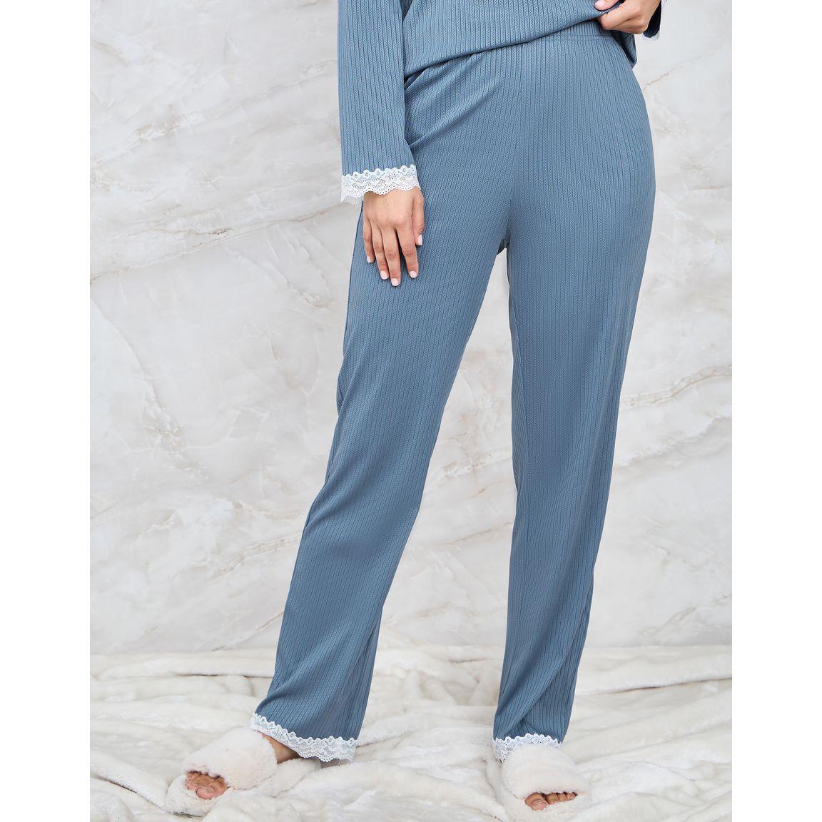 Styli Unwind Rib Notch Neck Lace Trim Lettuce Hem Top & Pyjama Set-women-clothing-nightwear-pyjamas-longsets-image-6