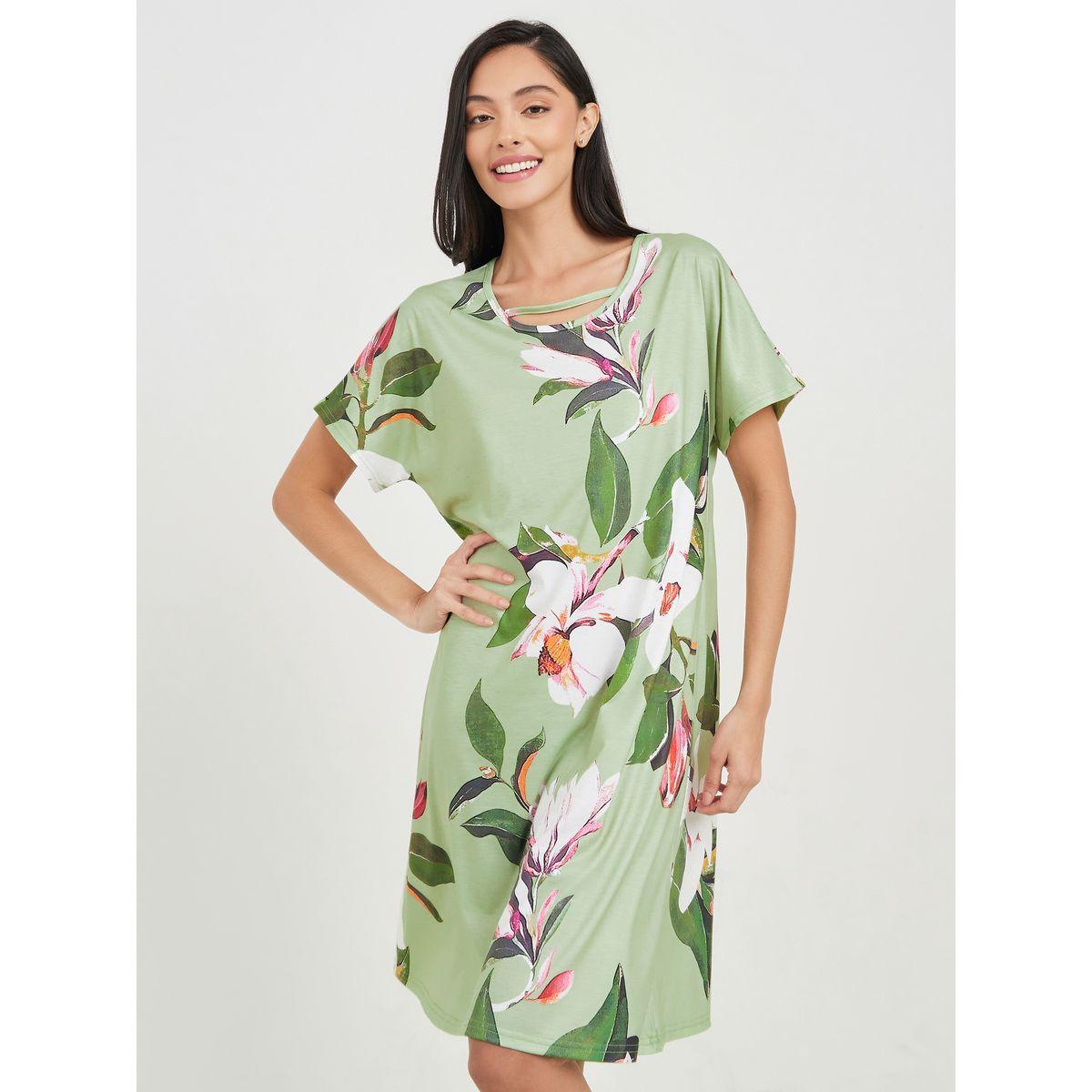 Styli Unwind Floral AOP Knee Length Sleep Dress-women-clothing-nightwear-nighties-image-1