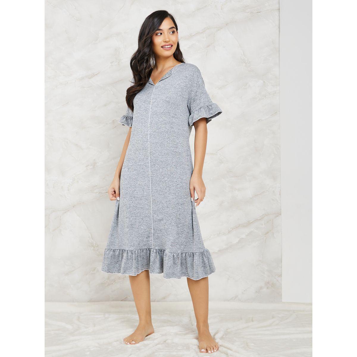 قميص نوم بتداخل ميلانج وكشكش-women-clothing-nightwear-nighties-image-1