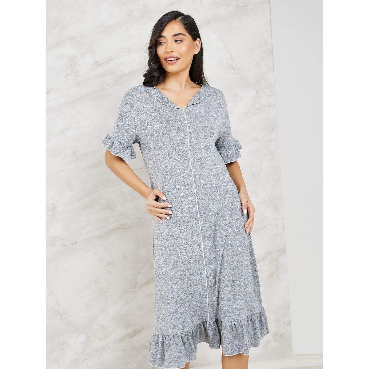قميص نوم بتداخل ميلانج وكشكش-women-clothing-nightwear-nighties-image-2