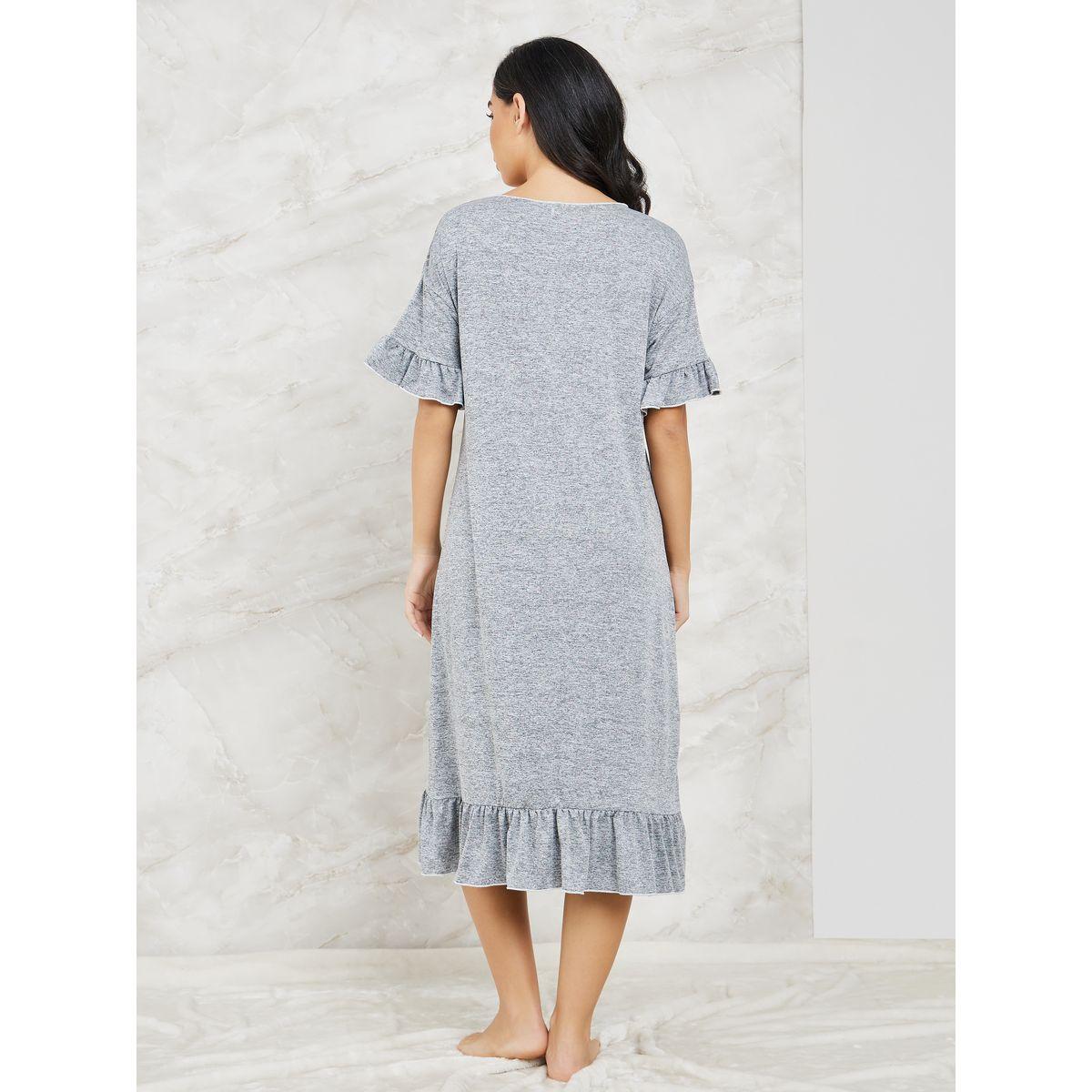 قميص نوم بتداخل ميلانج وكشكش-women-clothing-nightwear-nighties-image-4