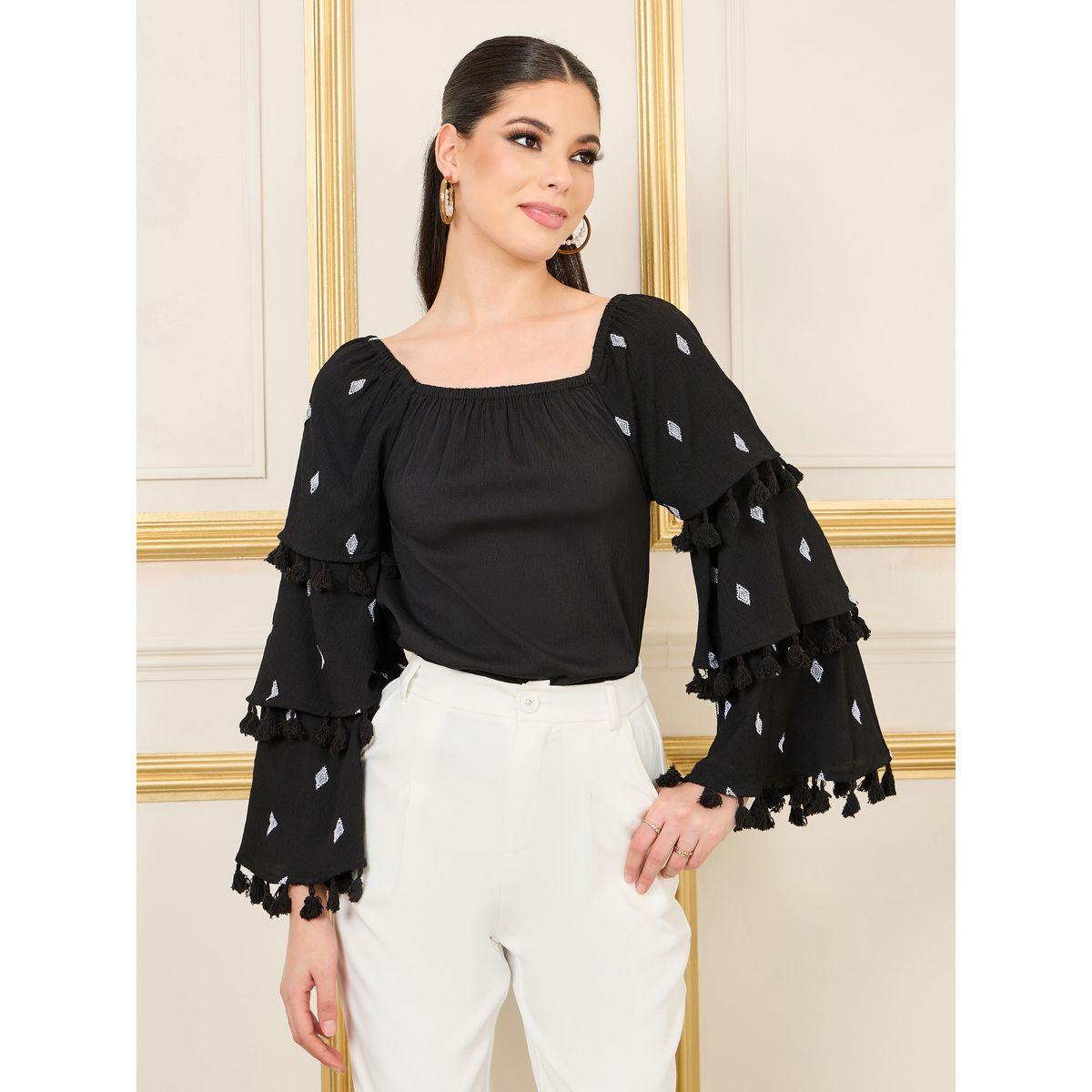 Styli Limited Embroidered LayerTassel Detail Sleeves Regular Fit Blouse-women-clothing-shirtsandblouses-blouses-image-1