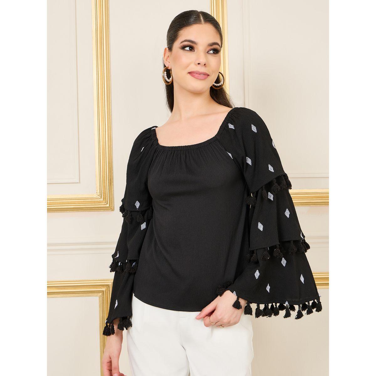 Styli Limited Embroidered LayerTassel Detail Sleeves Regular Fit Blouse-women-clothing-shirtsandblouses-blouses-image-2