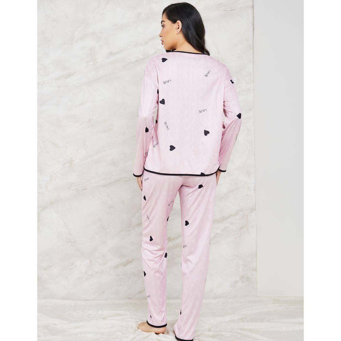 Styli Unwind Heart Print Button Through Shirt & Pyjama Set-women-clothing-nightwear-pyjamas-longsets-image-4