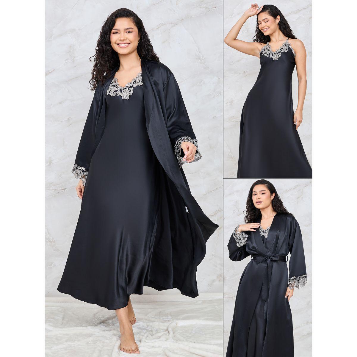Styli Unwind Pack of 2 - Embroidered Trim Maxi Slip Dress & Robe-women-clothing-nightwear-robes-image-1