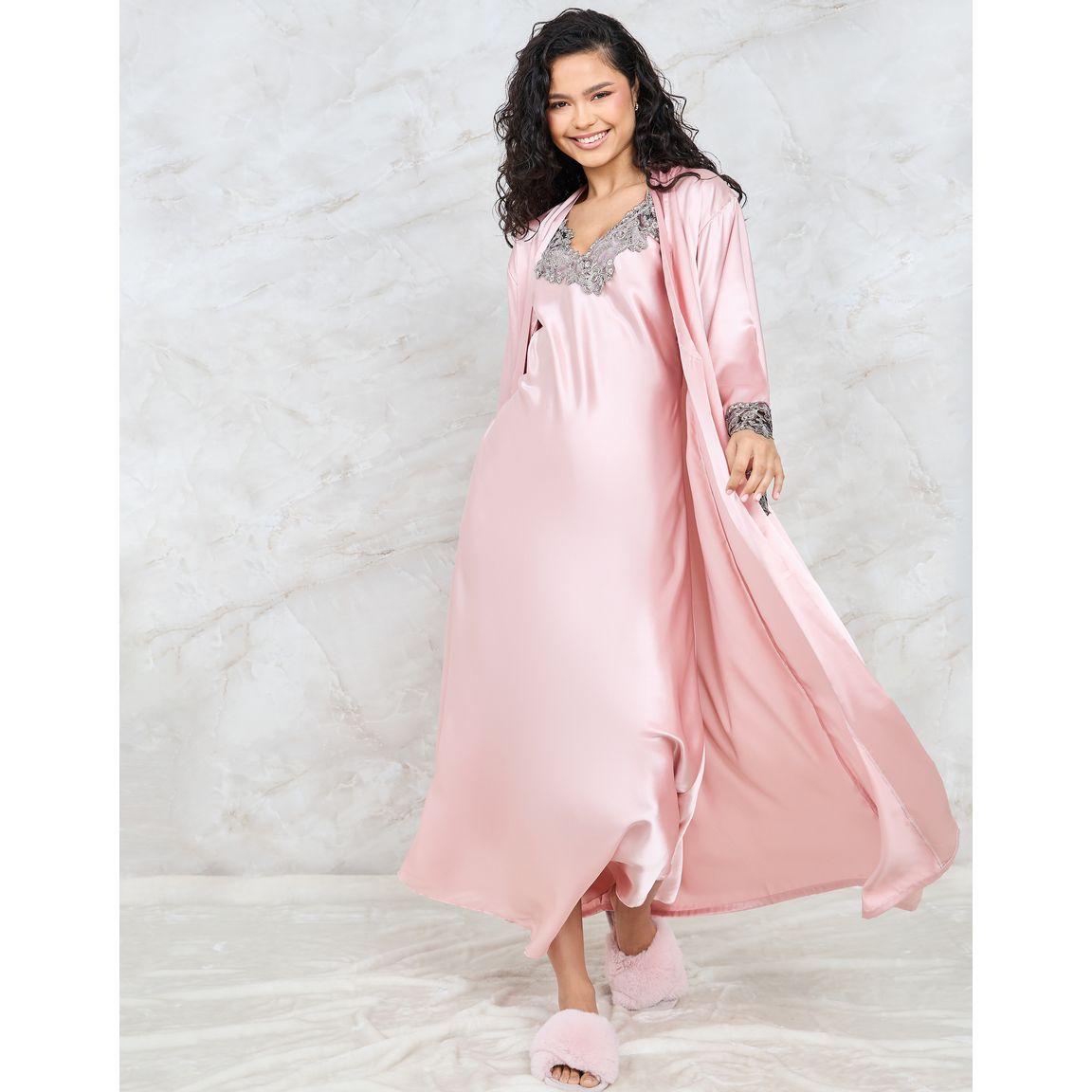 Styli Unwind Pack of 2 - Embroidered Trim Maxi Slip Dress & Robe-women-clothing-nightwear-robes-image-3