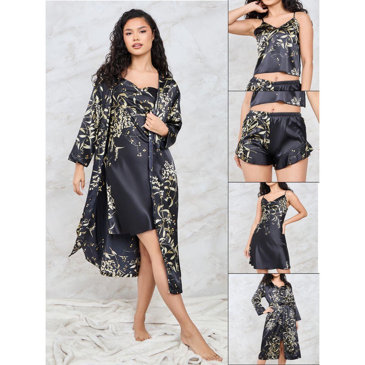 مجموعة من 4 ( شورت، روب، قميص نوم، كامي )-women-clothing-nightwear-pyjamas-shortsets-image-1