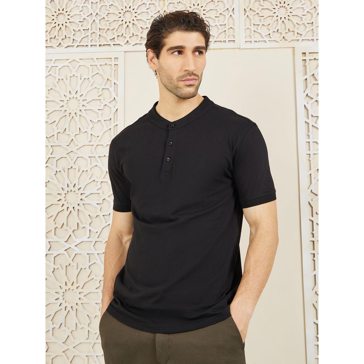 Styli Solid Compact Jersey Pure Cotton Henley T-Shirt-men-clothing-tshirtsandpolos-tshirts-image-1