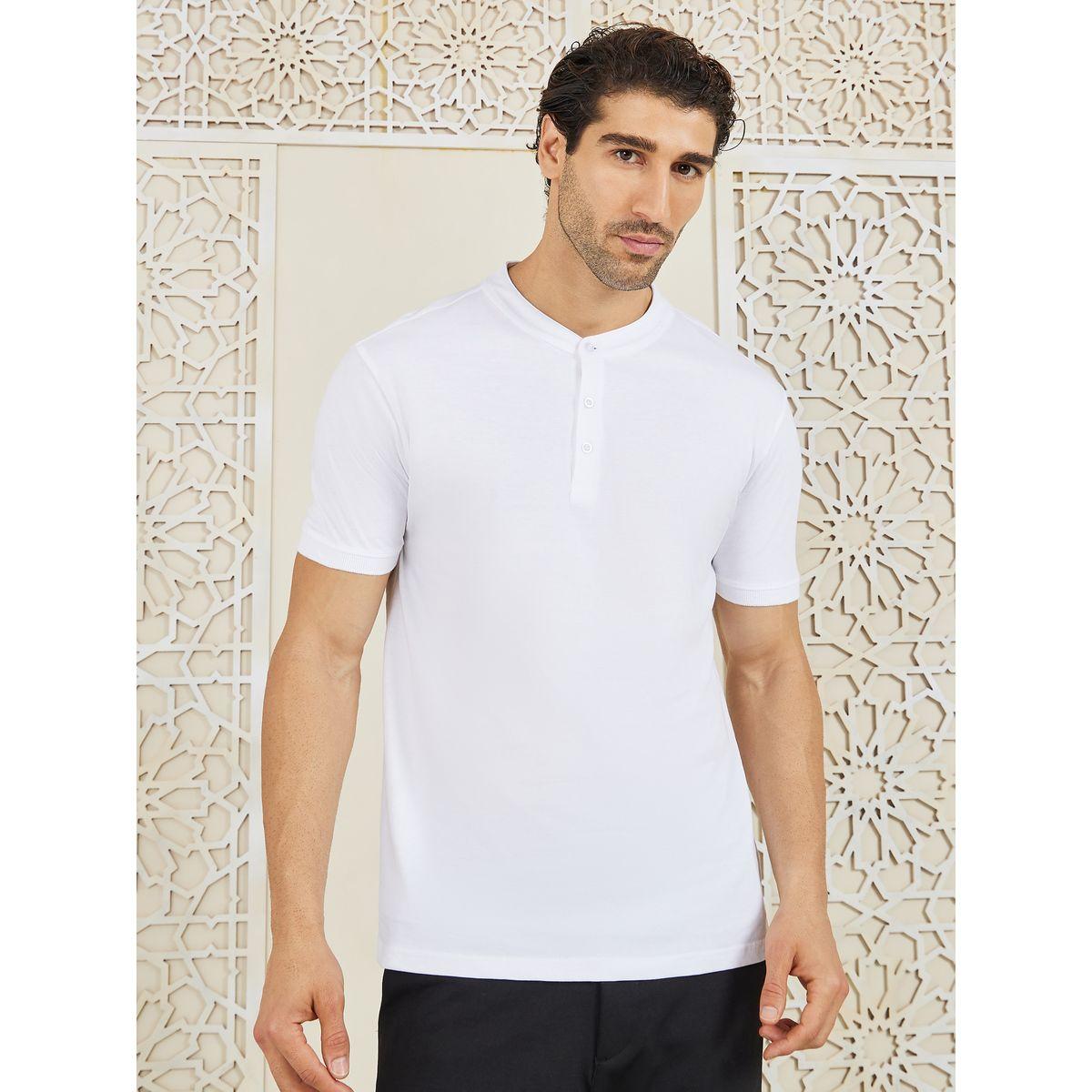 Styli Solid Pure Cotton Compact Jersey Henley T-Shirt-men-clothing-tshirtsandpolos-tshirts-image-1