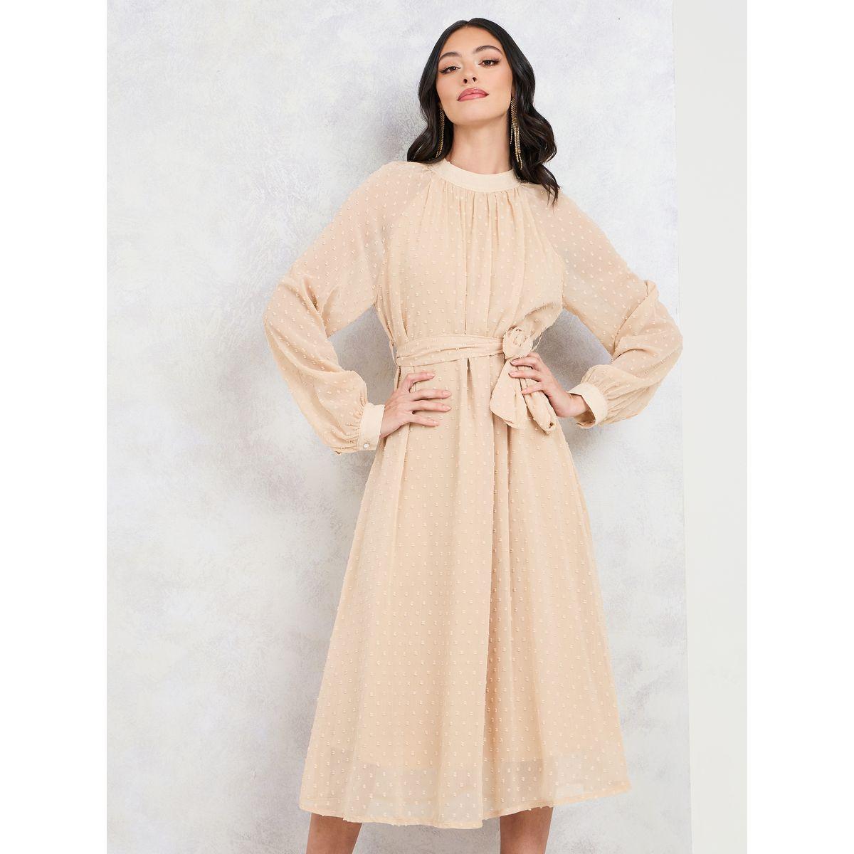 Styli Dobby High Neck A-Line Midi Dress-women-clothing-dresses-image-2