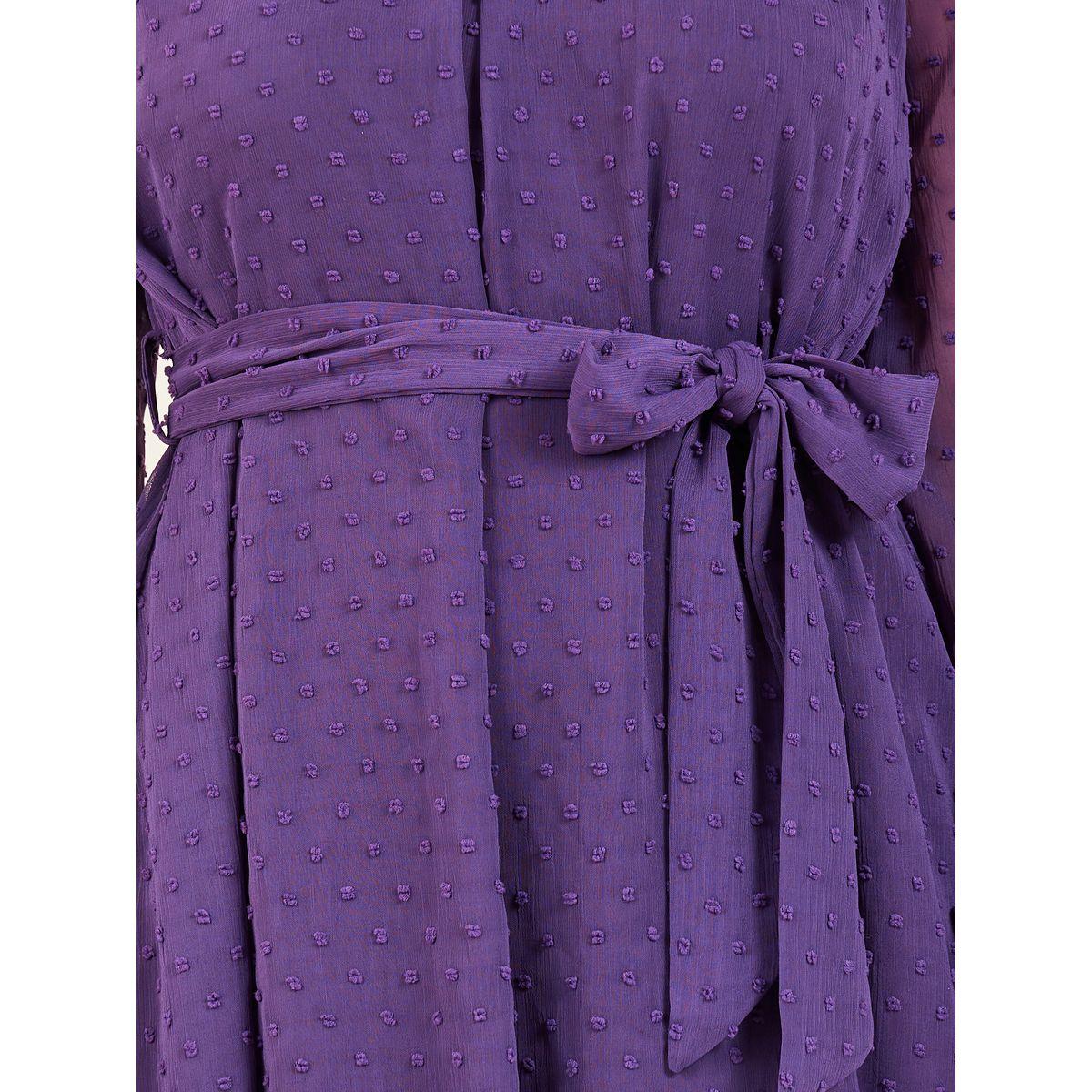 Styli Dobby High Neck Self Tie Up A-line Midi Dress-women-clothing-dresses-image-3